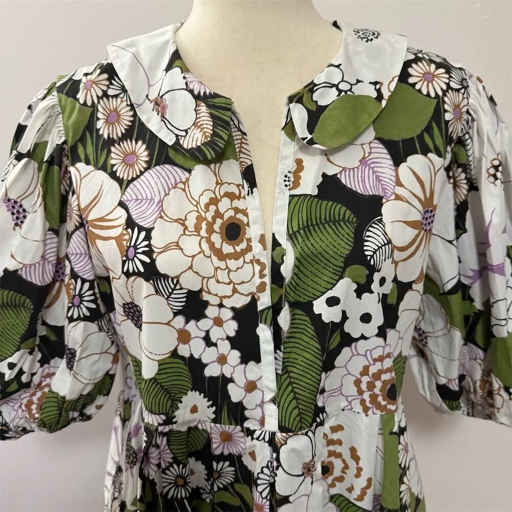 Maje Rafleur Floral Print Mini Dress Size 42 Multicolor Short Sleeve